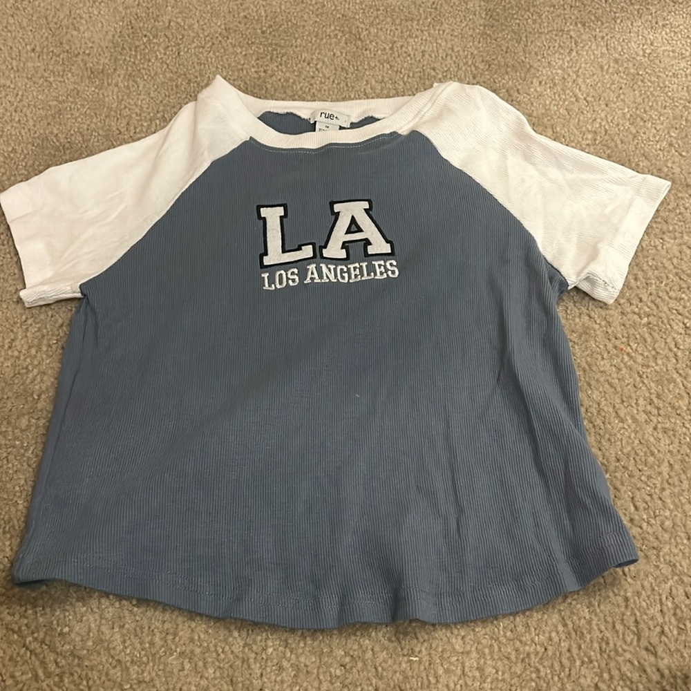 Rue 21 LA white and blue baby tee